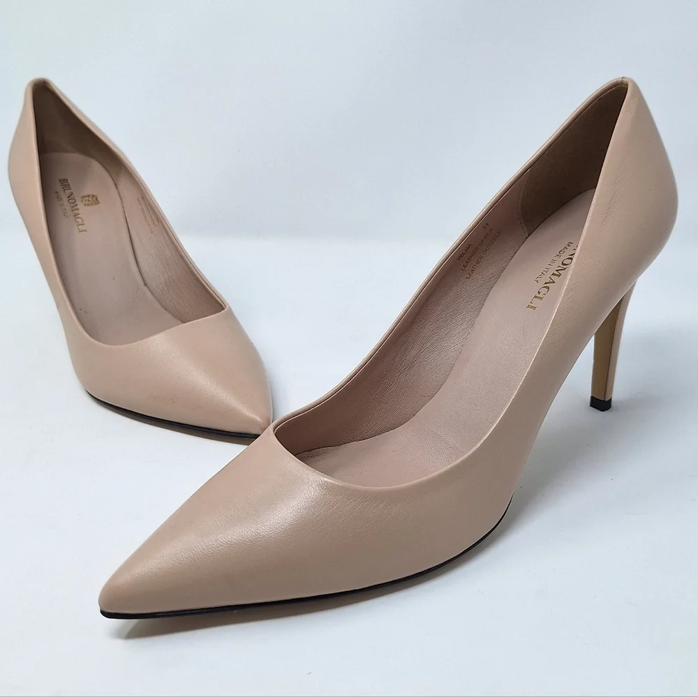 Bruno Magli Nude Telma Leather Pointed Toe Pump Heels